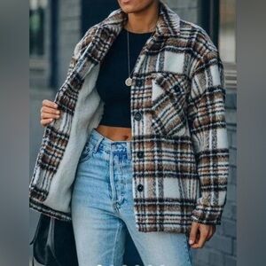 Lush Plaid Thick Fall Shacket Sherpa Jacket small wool blend